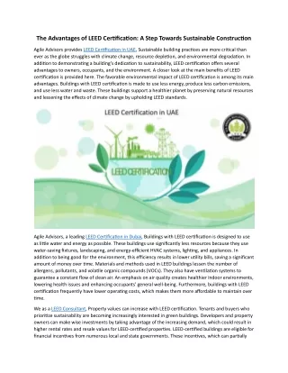 The Advantages of LEED Certification: A Step Towards Sustainable Construction