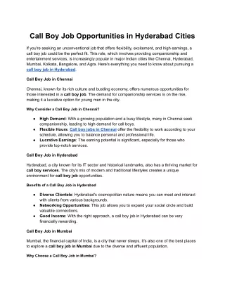 Call Boy Job Opportunities in Hyderabad Cities