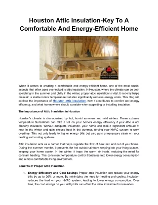 Houston Attic Insulation-Key To A Comfortable And Energy-Efficient Home