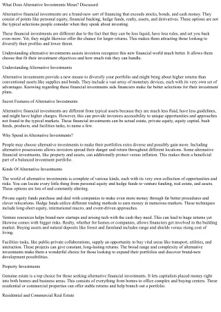What Does Alternative Investments Mean? Explained