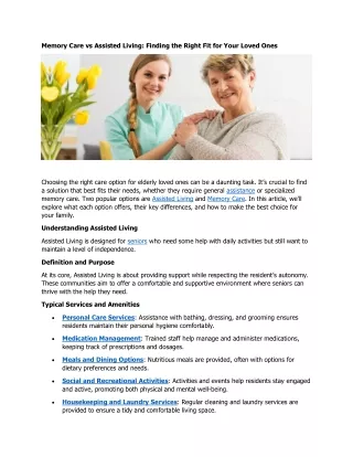 Comparing Memory Care and Assisted Living-Tips for Making the Right Choice
