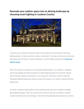 Renovate your outdoor space into an alluring landscape by choosing smart lighting in Loudoun Country