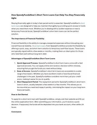 speedyfundsnow Short Term Loans
