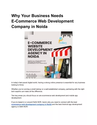 Why Your Business Needs E-Commerce Web Development Company in Noida