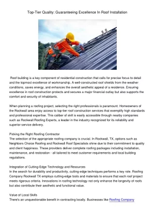 Top-TierQualityGuaranteeingExcellenceInRoofInstallation