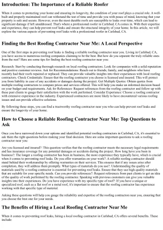 Preventing Roof Leaks with a Professional Roofer in Carlsbad, CA