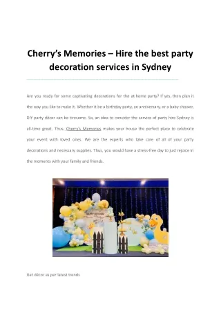 Cherry’s Memories – Hire the best party decoration services in Sydney