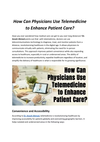 How Physicians Can Use Telemedicine to Improve Patient Outcomes