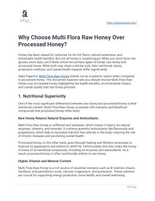 Why Choose Multi Flora Raw Honey Over Processed Honey_