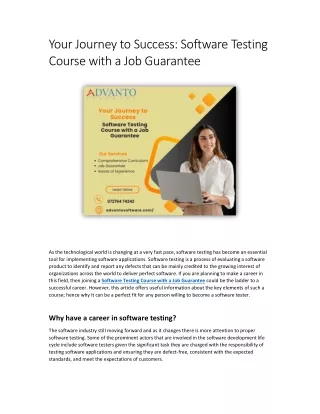 Your Journey to Success Software Testing Course with a Job Guarantee