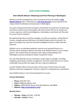 Cash Flow Planning | Avier Wealth Advisors
