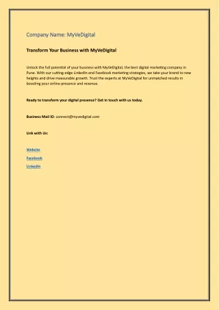Transform Your Business with MyVeDigital