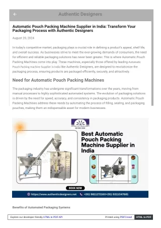 Top Automatic Pouch Packing Machine Supplier in India: Authentic Designers