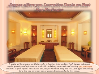 Jaypee offers you Lucrative Deals on Best Spa Packages