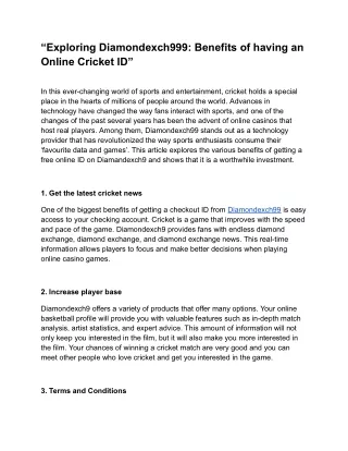 “Exploring Diamondexch999: Benefits of having an Online Cricket ID”