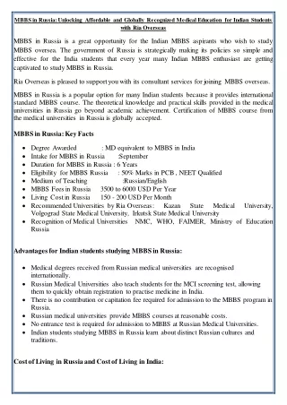 MBBS in Russia: Unlocking Affordable and Globally Recognized Medical Education f