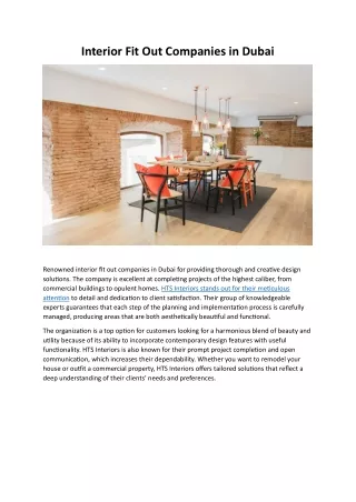 Interior Fit Out Companies in Dubai