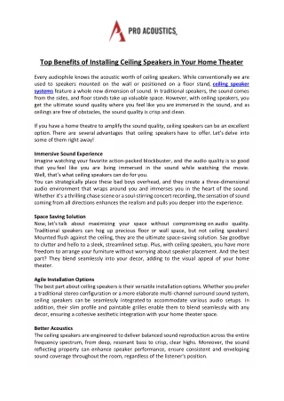 Top Benefits of Installing Ceiling Speakers in Your Home Theater