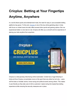 Cricplus_ Betting at Your Fingertips Anytime, Anywhere (1)