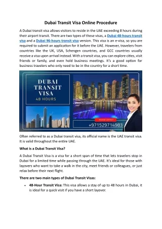 Dubai Transit Visa Online Procedure