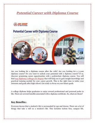 Potential Career with Diploma Course