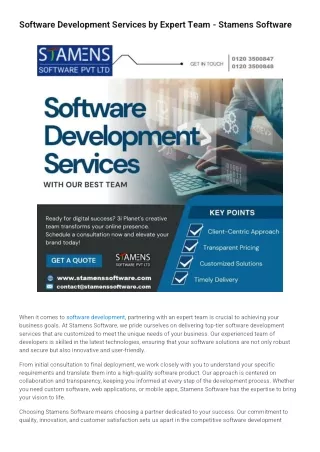 Software Development Services by Expert Team - Stamens Software