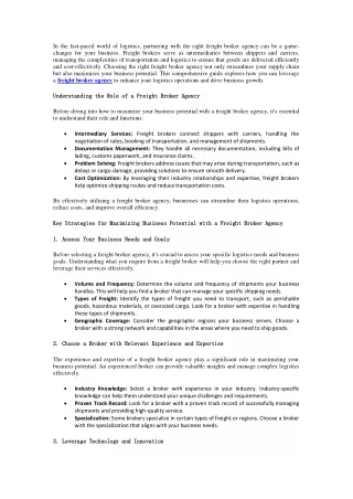 Maximizing Your Business Potential with the Right Freight Broker Agency