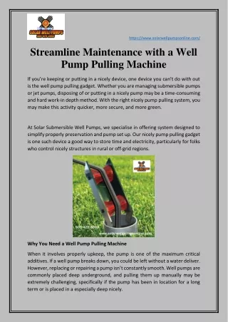 Streamline Maintenance with a Well Pump Pulling Machine