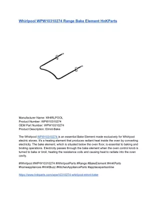 Whirlpool WPW10310274 Range Bake Element HnKParts