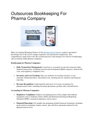 Outsources Bookkeeping For Pharma Company