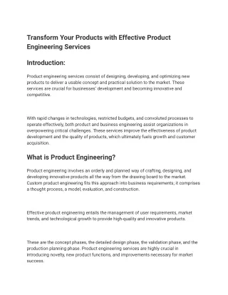 Transform Your Products with Effective Product Engineering Services