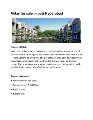 Villas for sale in pati Hyderabad
