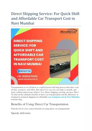 Direct Shipping Service: For Quick Shift and Affordable Car Transport Cost in Na