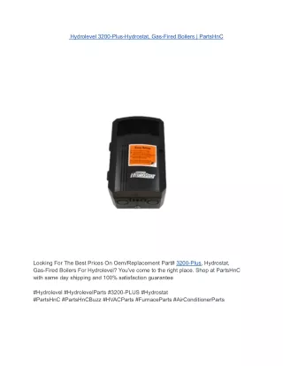 Hydrolevel 3200-Plus-Hydrostat, Gas-Fired Boilers _ PartsHnC