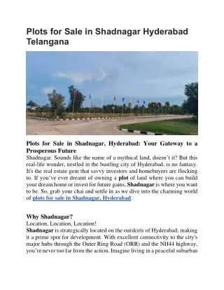Plots for Sale in Shadnagar Hyderabad Telangana