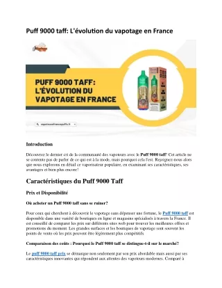 Puff 9000 taff L'évolution du vapotage en France