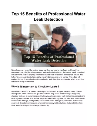 Top 15 Benefits of Professional Water Leak Detection