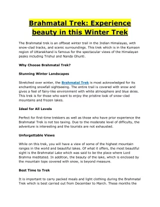 Brahmatal Trek Experience beauty in this Winter Trek