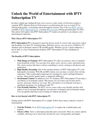 Unlock the World of Entertainment with IPTV Subscription TV