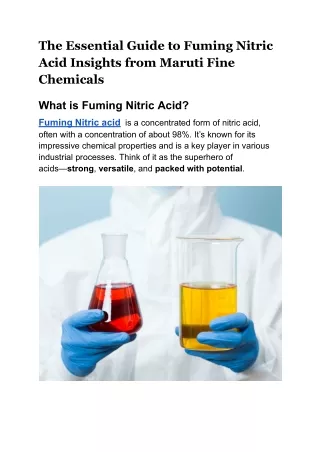 The Essential Guide to Fuming Nitric Acid Insights from Maruti Fine Chemicals