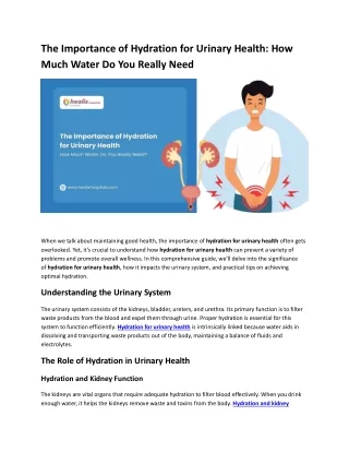 The Importance of Hydration for Urinary Health: How Much Water Do You Really Nee