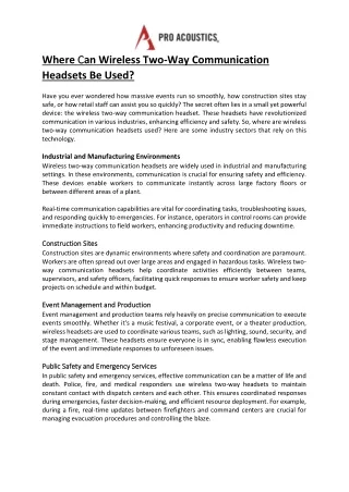 Where Can Wireless Two-Way Communication Headsets Be Used?