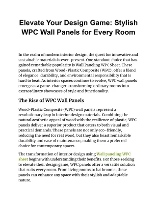 WPC Wall Panels: A Durable and Stylish Solution for Any Room