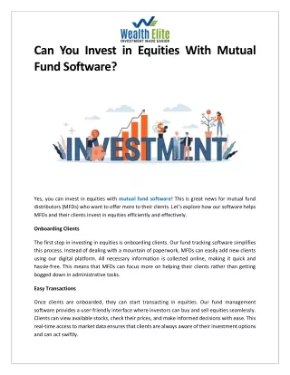 Can You Invest in Equities With Mutual Fund Software