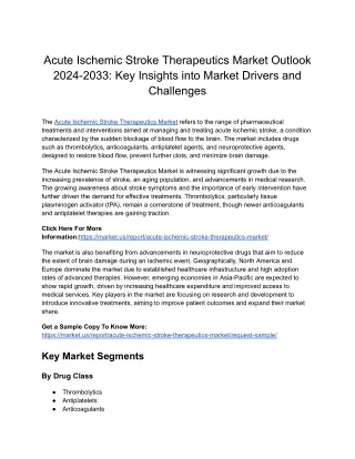 Acute Ischemic Stroke Therapeutics Market: Strategic Analysis of Mergers and Acq