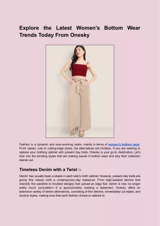 Explore the Latest Women's Bottom Wear Trends Today From Onesky