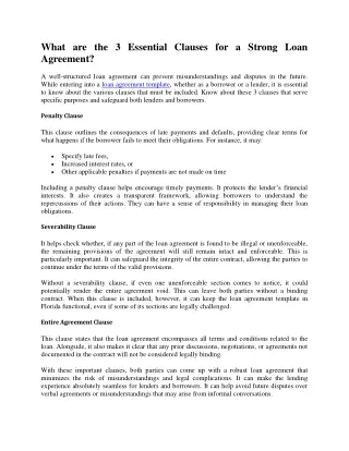 What are the 3 Essential Clauses for a Strong Loan Agreement