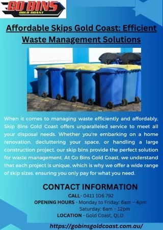 Affordable Skips Gold Coast Efficient Waste Management Solutions