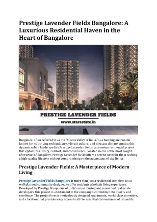 Prestige Lavender Fields | Flats For Sale In Bangalore