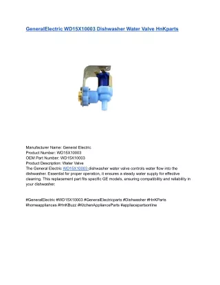 GeneralElectric WD15X10003 Dishwasher Water Valve HnKparts